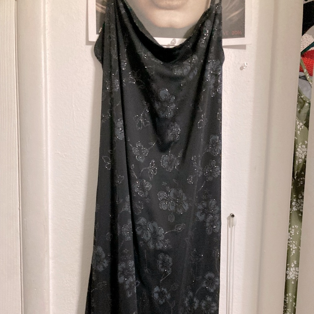 Vintage 1990s city triangle floral backless lace up prom dress. Large sized.